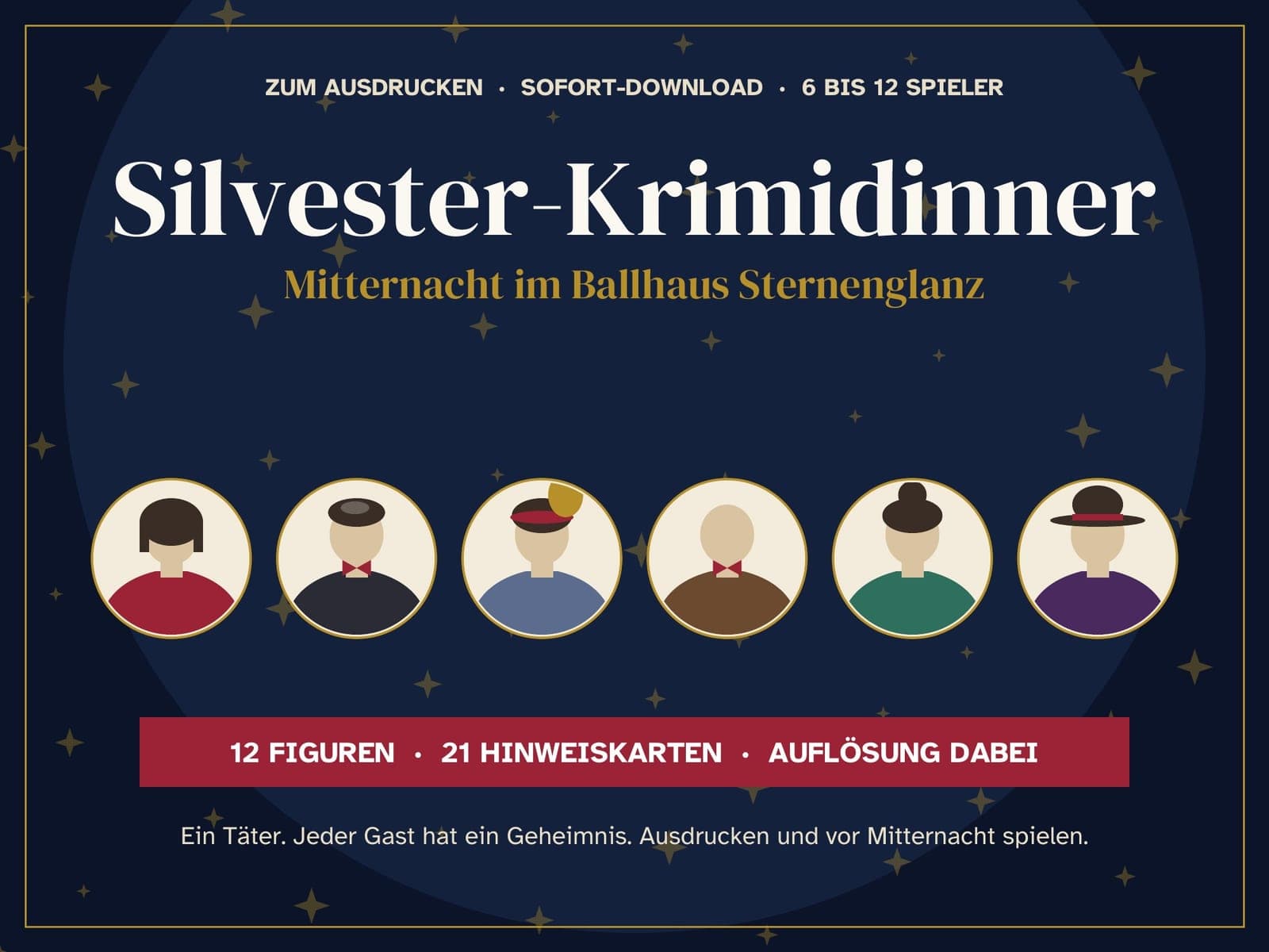 Titelafbeelding van het spelpakket: Oudejaarsavond murder mystery voor 6 tot 12 spelers: Ballhaus Sternenglanz