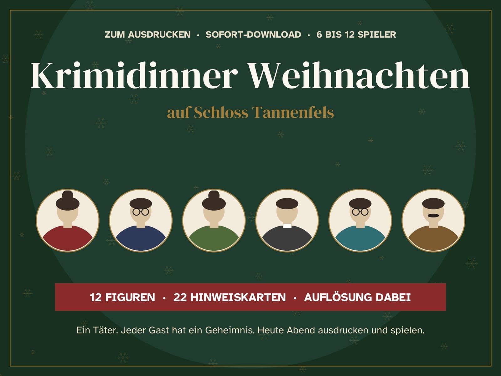 Titelbild des Spielpakets: Krimidinner Weihnachten für 6 bis 12 Spieler: Schloss Tannenfels