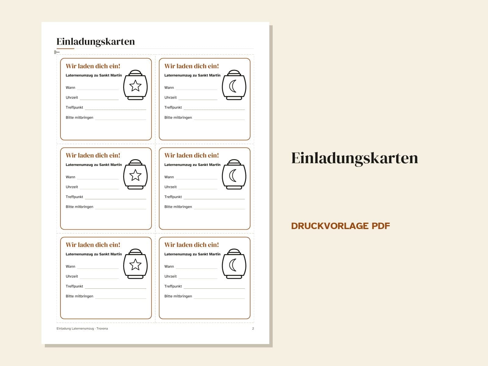 A page from the PDF: Invitations for a Sankt Martin lantern walk, with a checklist