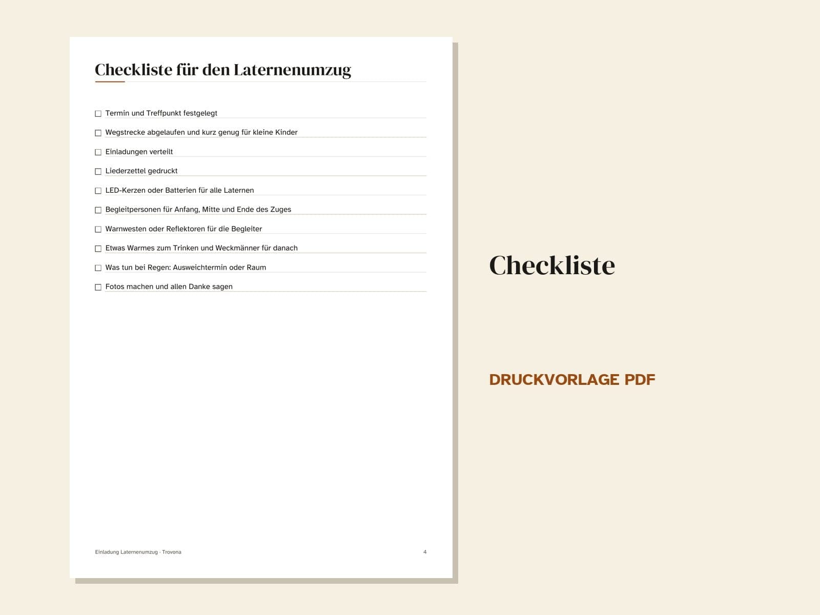 A page from the PDF: Invitations for a Sankt Martin lantern walk, with a checklist