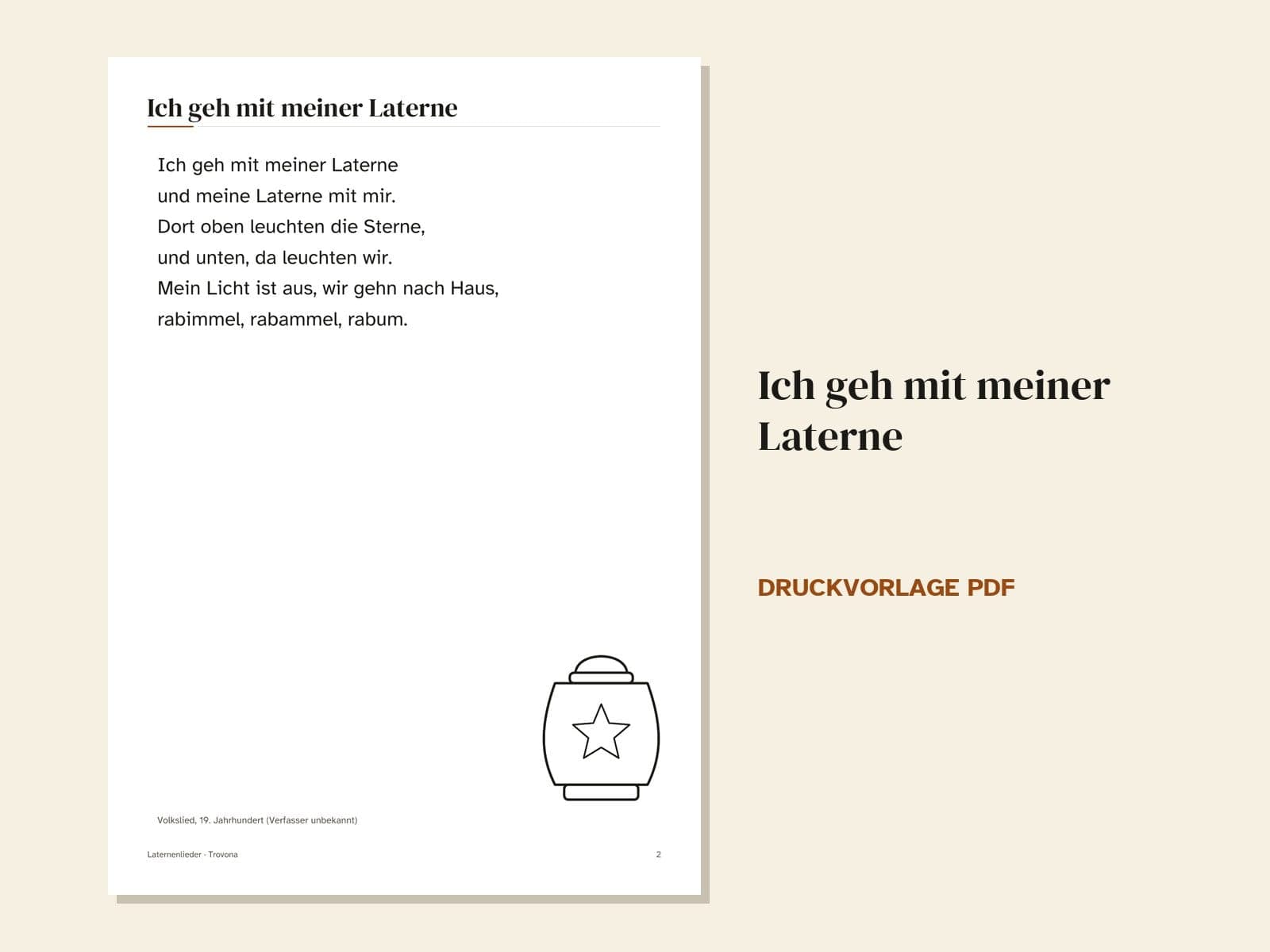 Eine Seite aus der PDF-Datei: Laternenlieder zum Ausdrucken: Liederzettel Sankt Martin