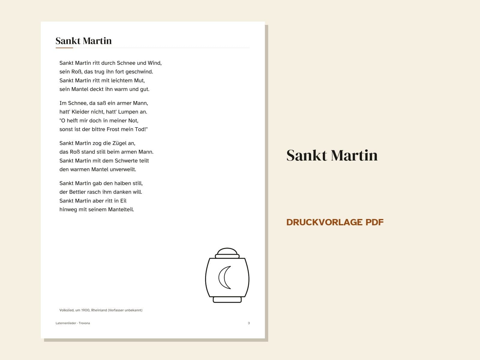 Eine Seite aus der PDF-Datei: Laternenlieder zum Ausdrucken: Liederzettel Sankt Martin