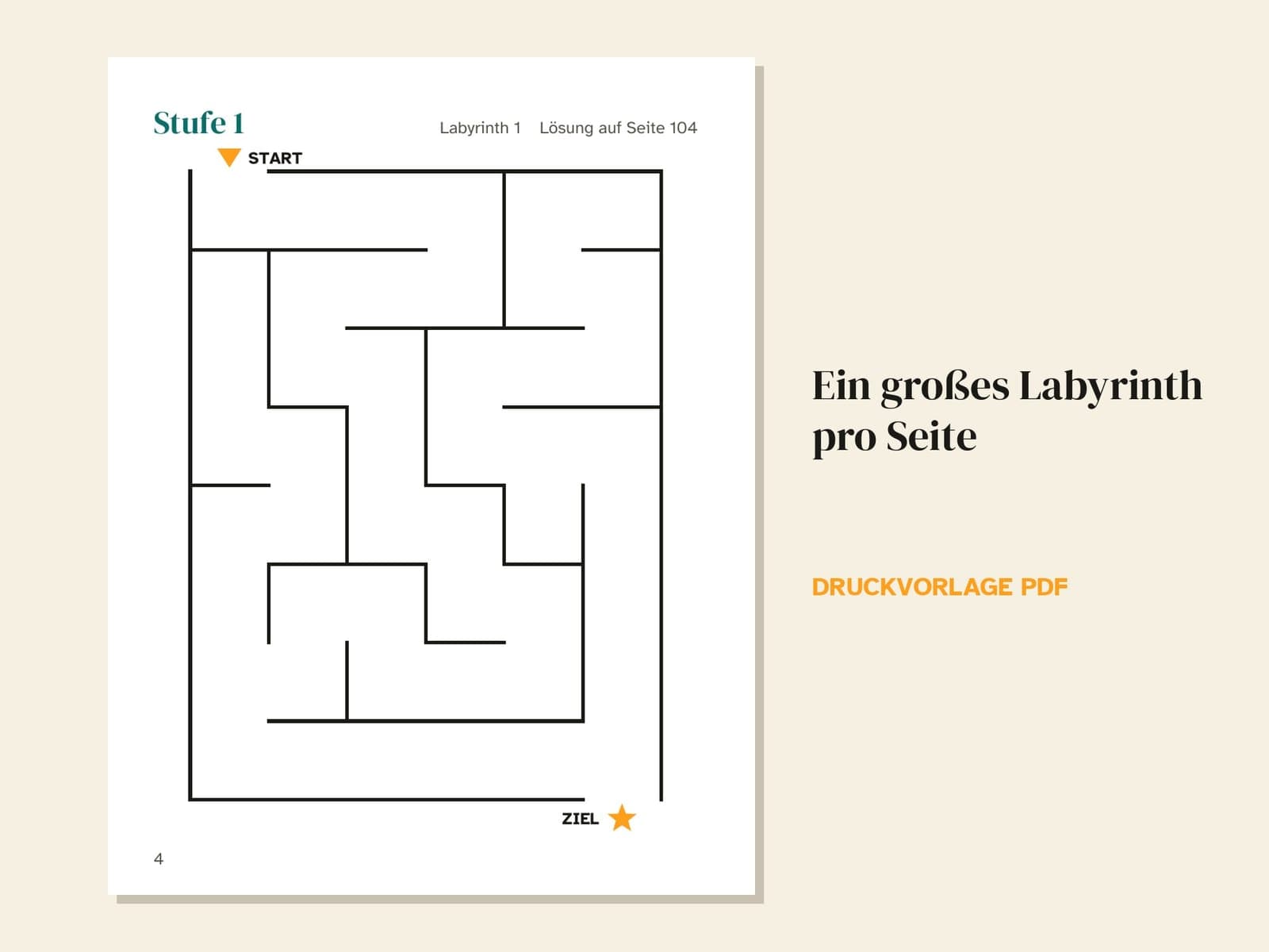 Eine Seite aus dem Heft: ein Labyrinth der Stufe 1