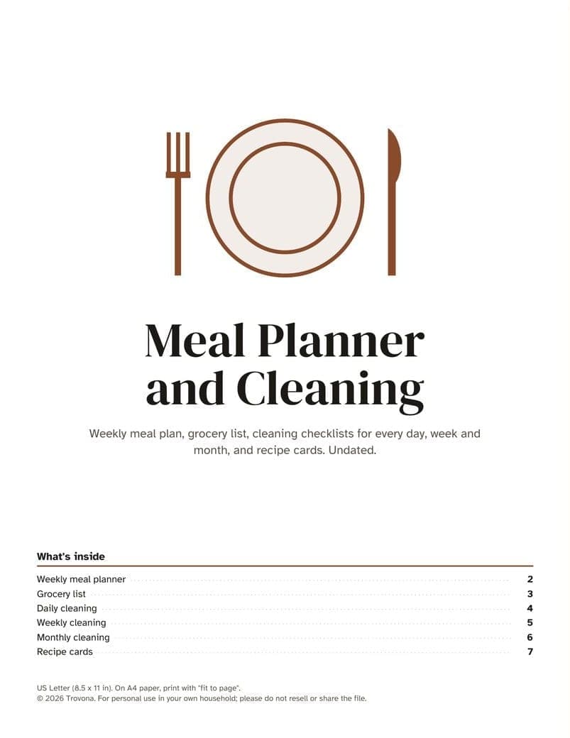 Titelseite der PDF-Datei: Meal Planner and Cleaning Schedule