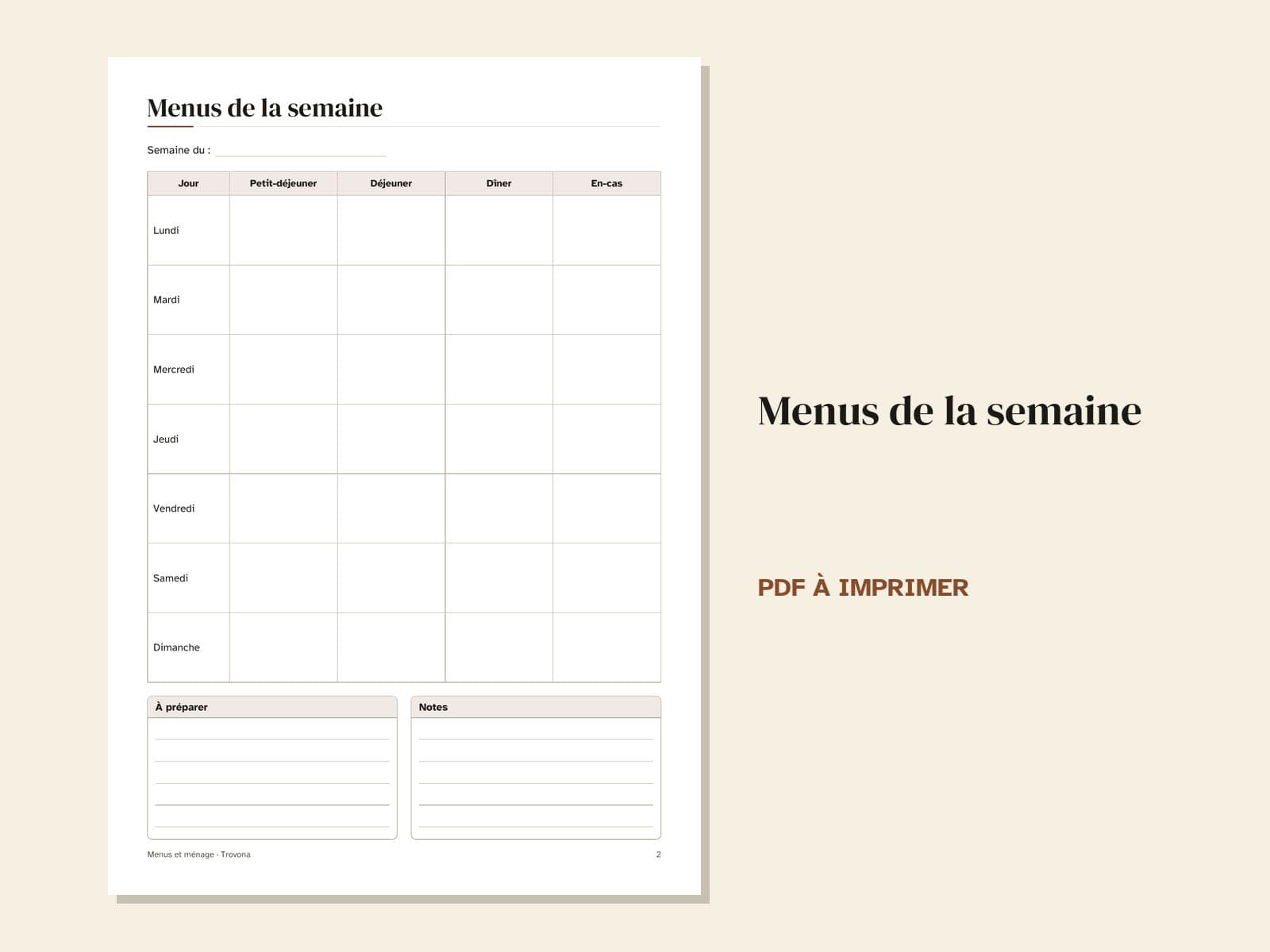 Eine Seite aus der PDF-Datei: der Essensplan für die Woche