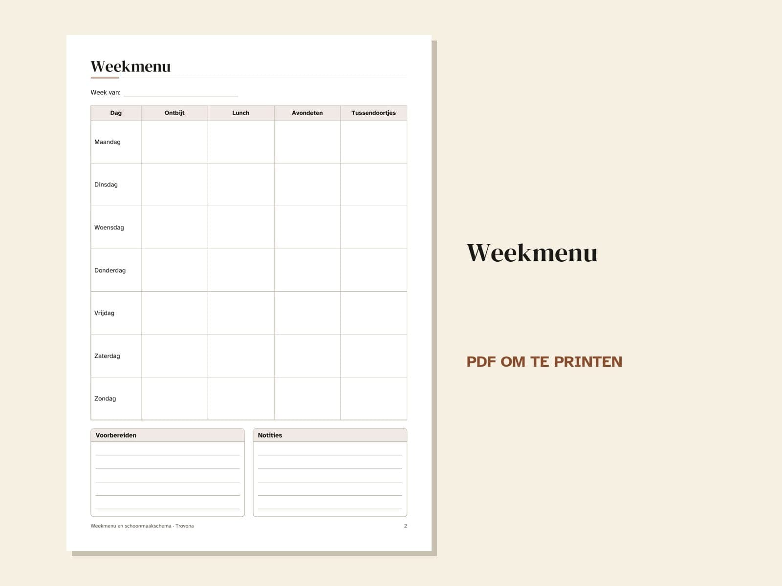 Een pagina uit de pdf: het weekmenu