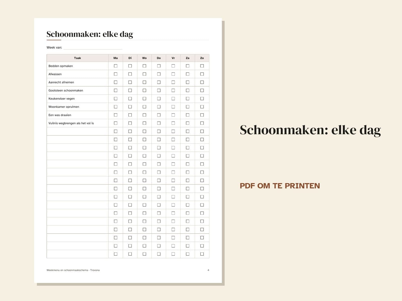 Eine Seite aus der PDF-Datei: der Putzplan für jeden Tag