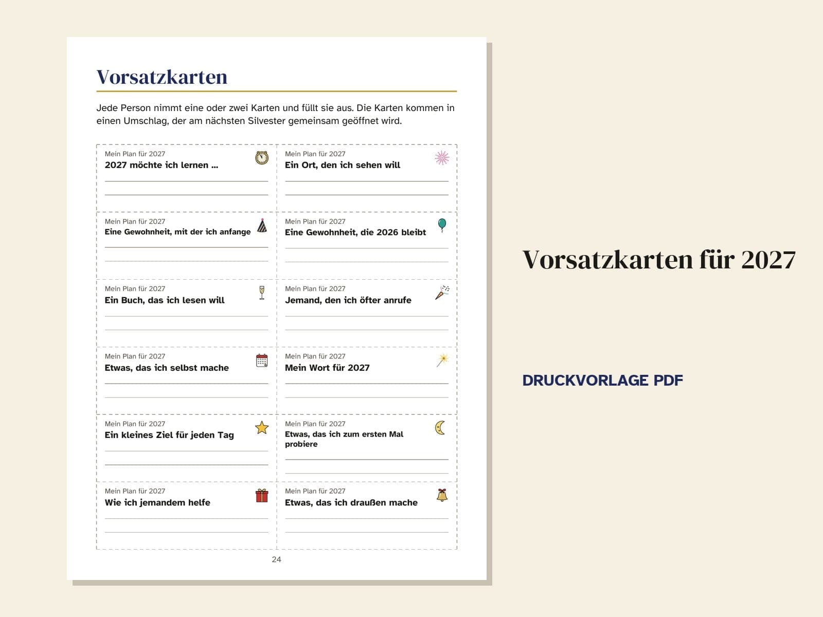 Eine Seite aus dem Heft: Vorsatzkarten für 2027
