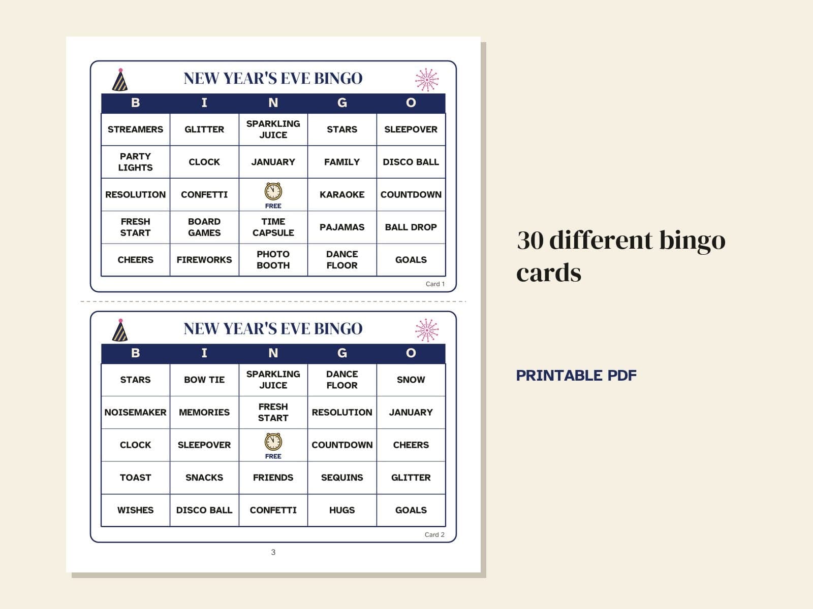 A page from the book: 30 different bingo cards