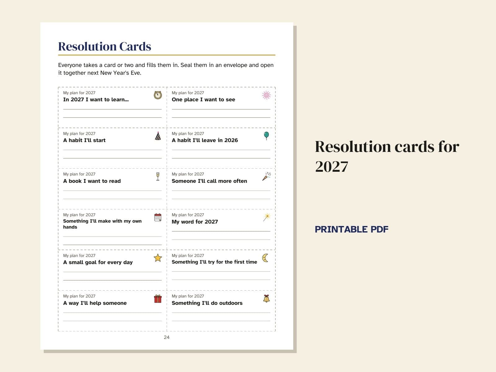 A page from the book: resolution cards for 2027