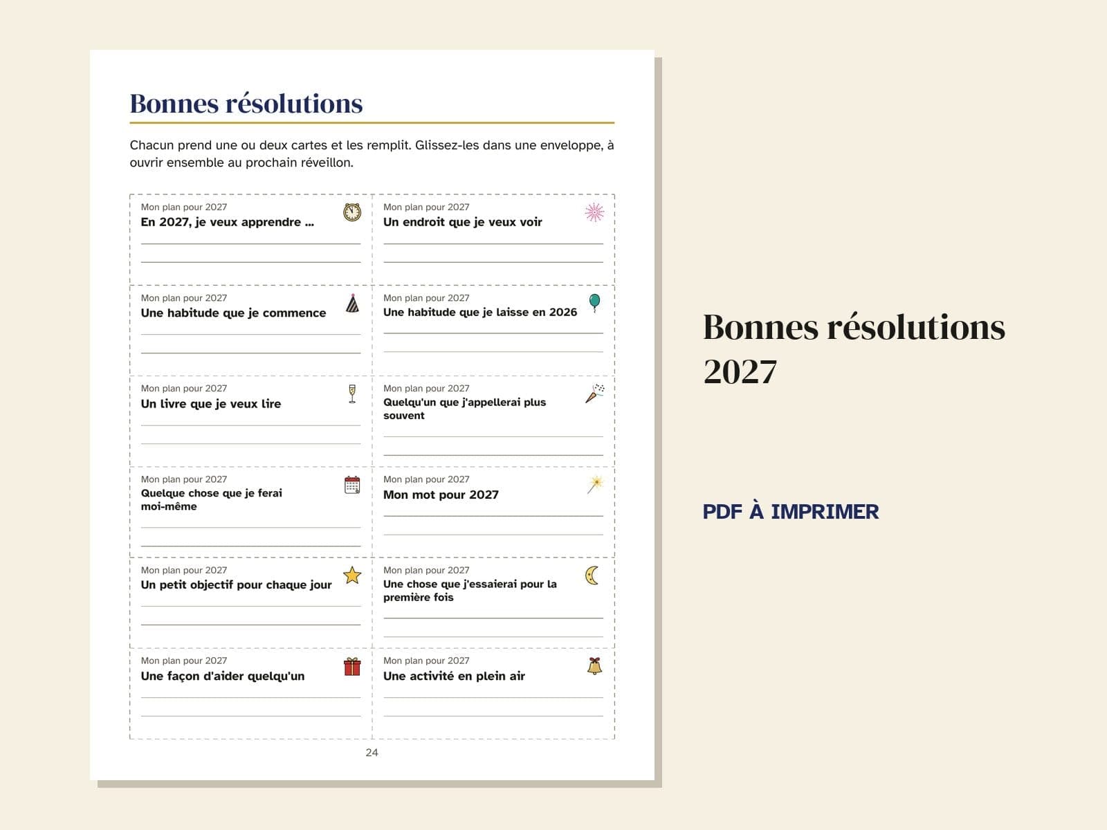 Une page du livre : des cartes de bonnes résolutions pour 2027