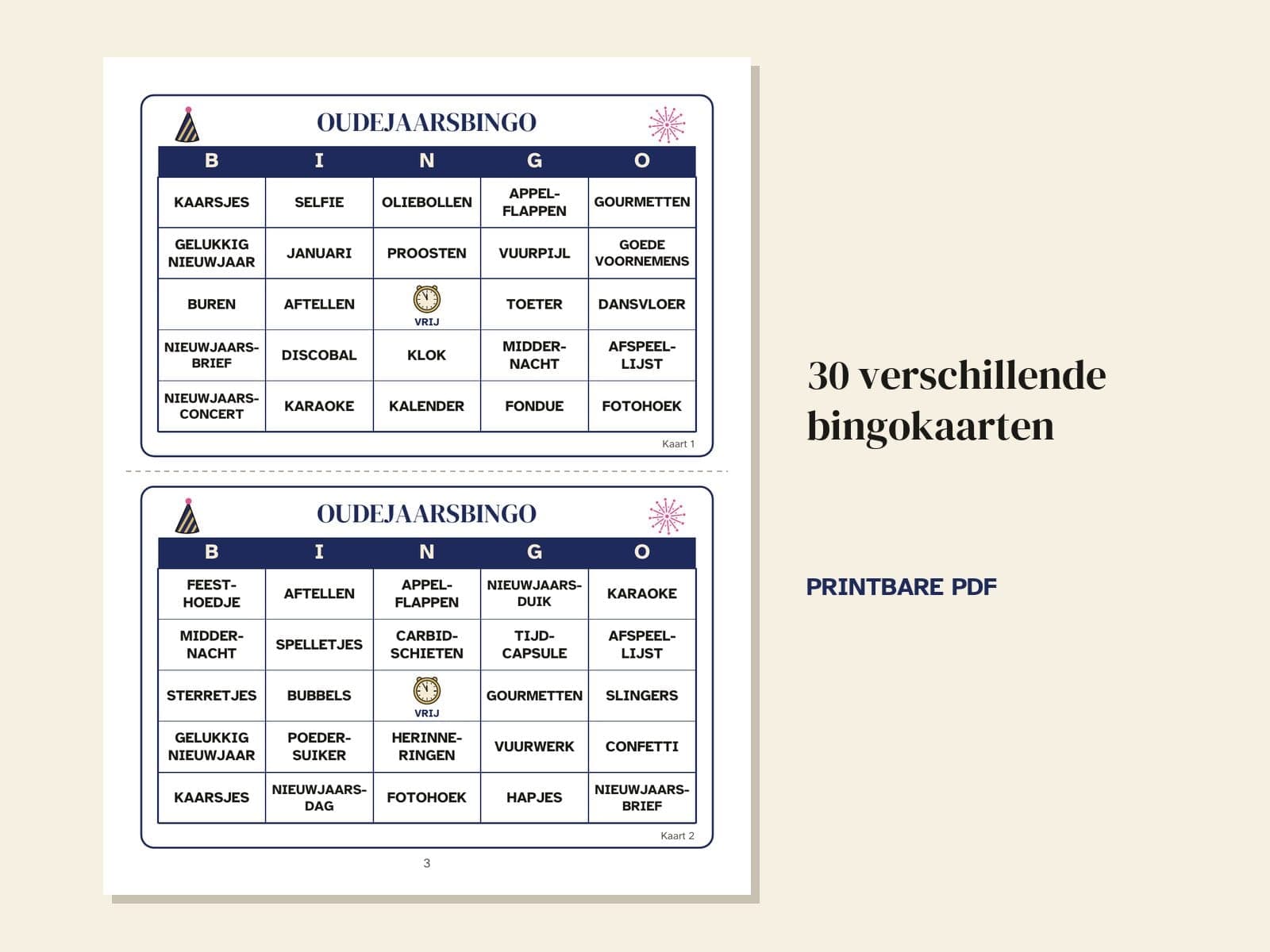 Een pagina uit het boek: 30 verschillende bingokaarten