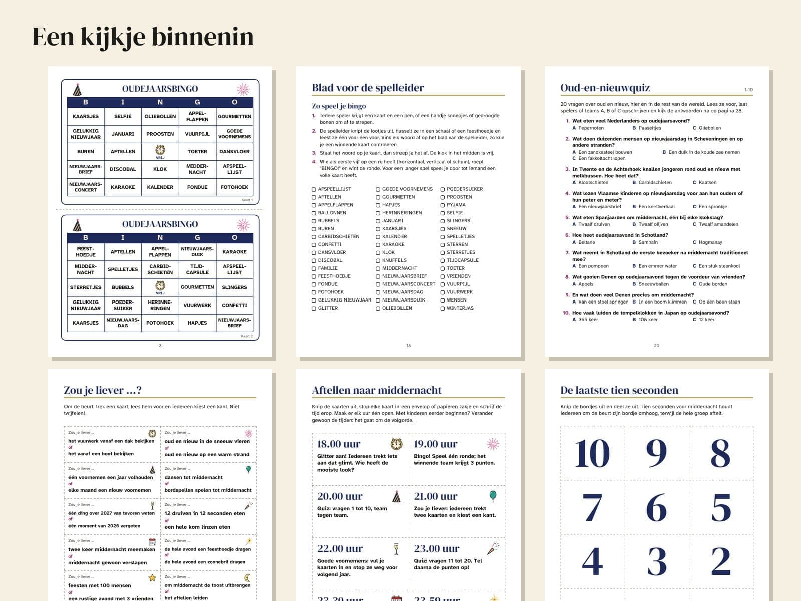 Zes pagina's uit het boek, verkleind