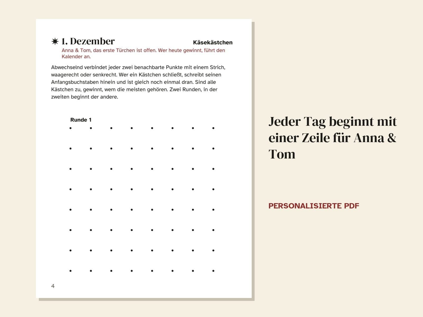 Een pagina uit het voorbeeld: elke dag begint met een zinnetje voor Anna & Tom