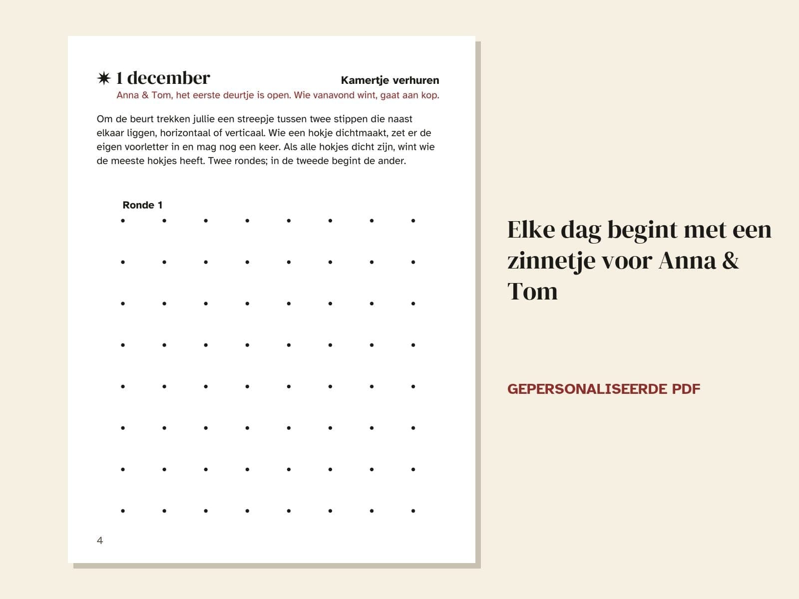 Eine Seite aus dem Beispiel: jeder Tag beginnt mit einer Zeile für Anna & Tom