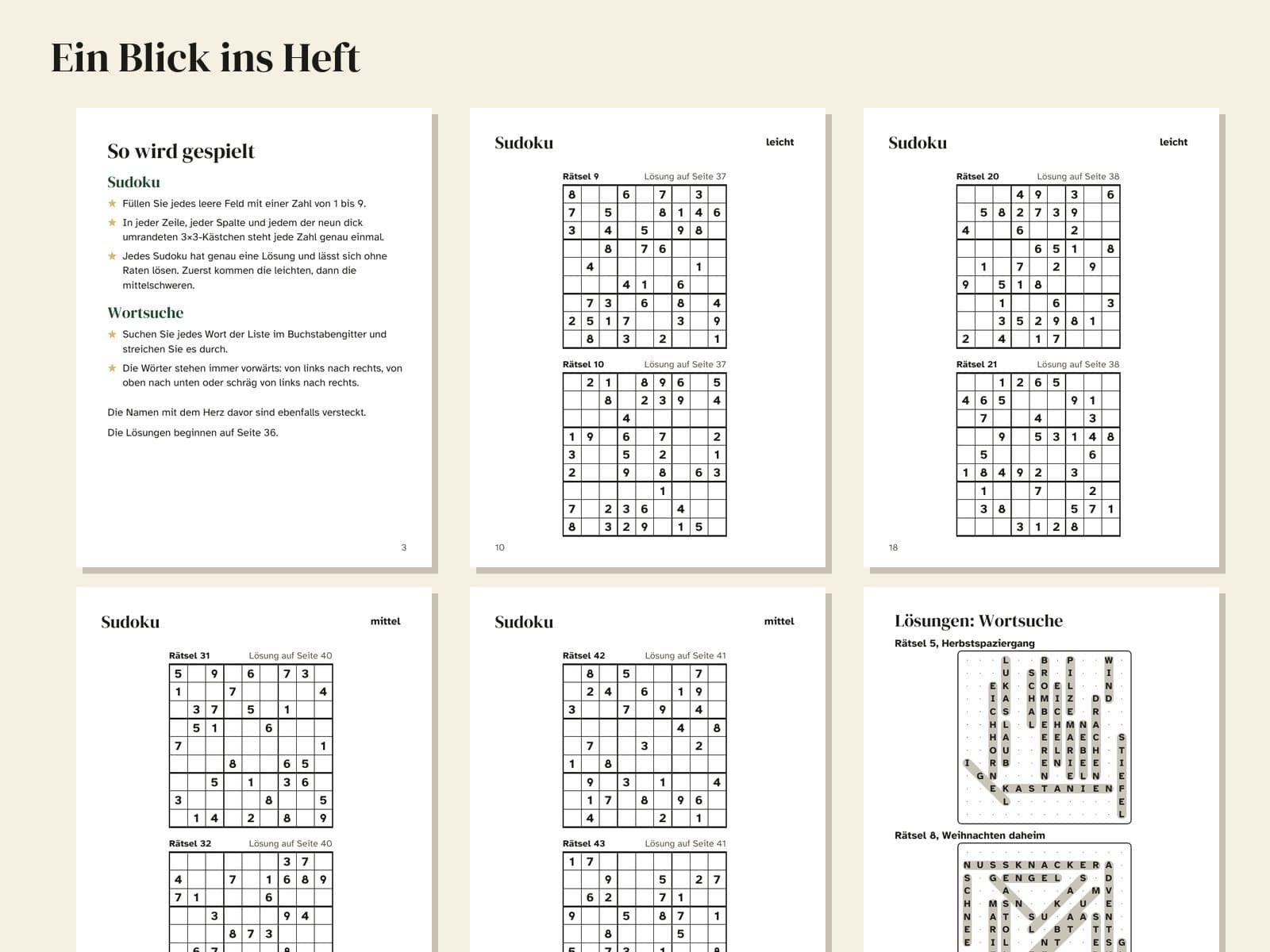 Six pages de l'exemple, en réduction