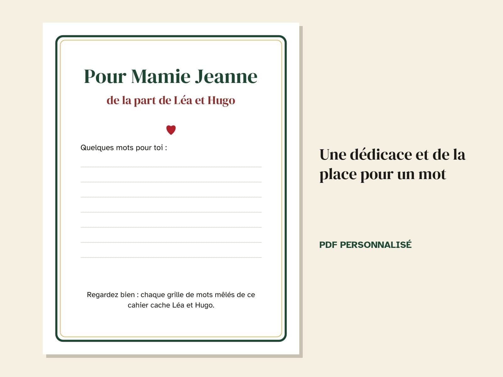 A page from the sample: a dedication and room for a message