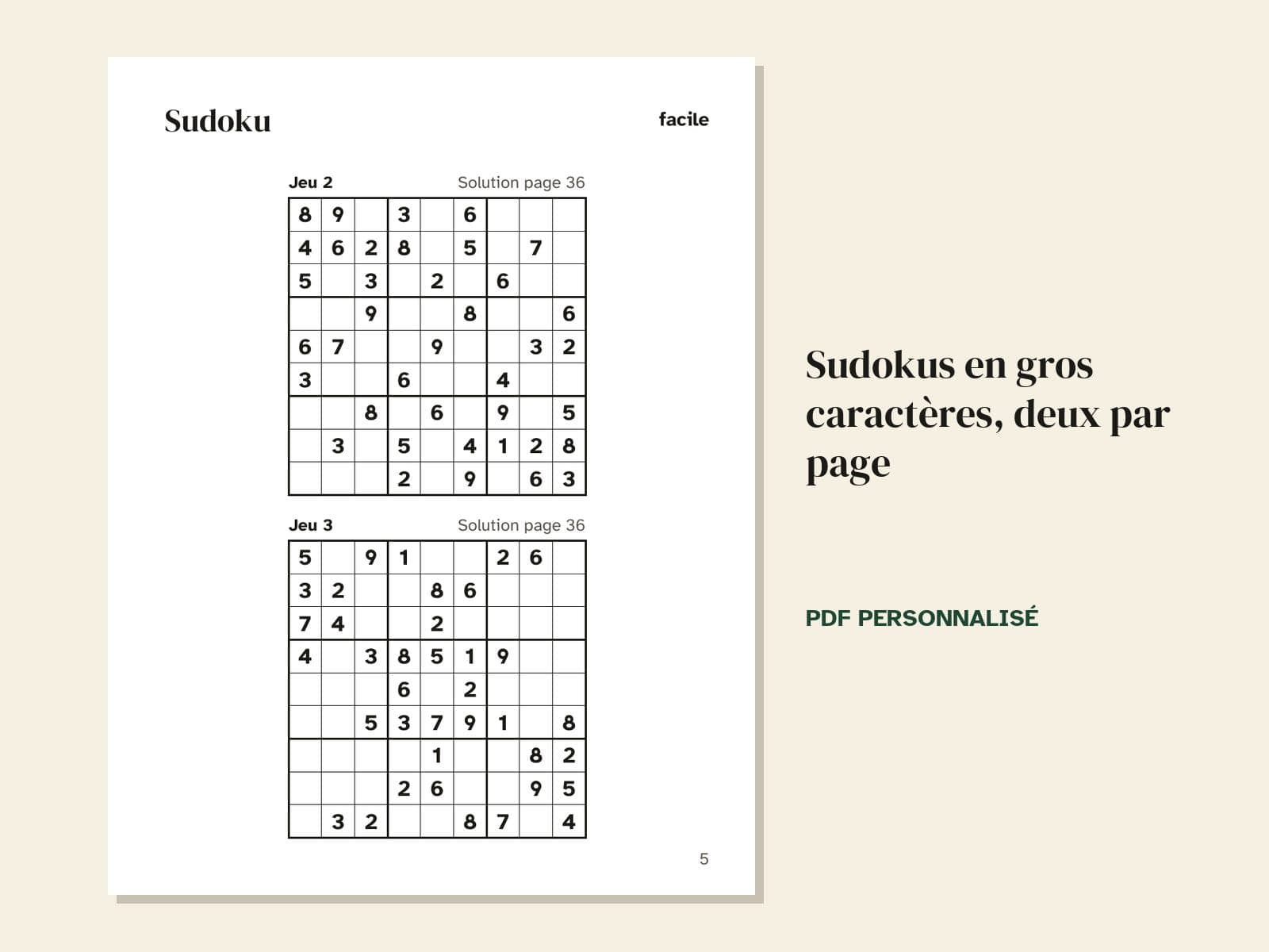 A page from the sample: large print sudoku, two to a page