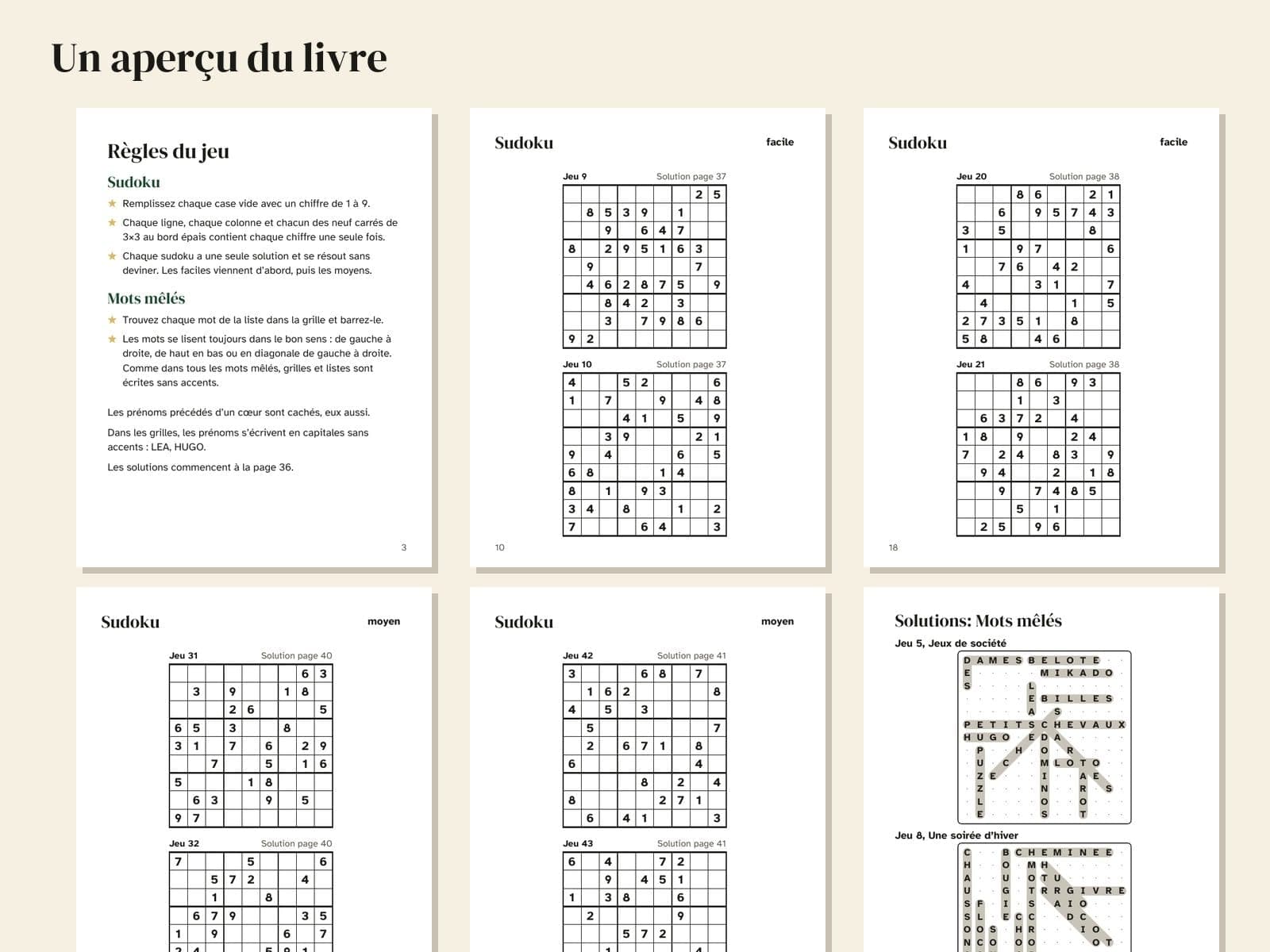 Six pages from the sample, shown small