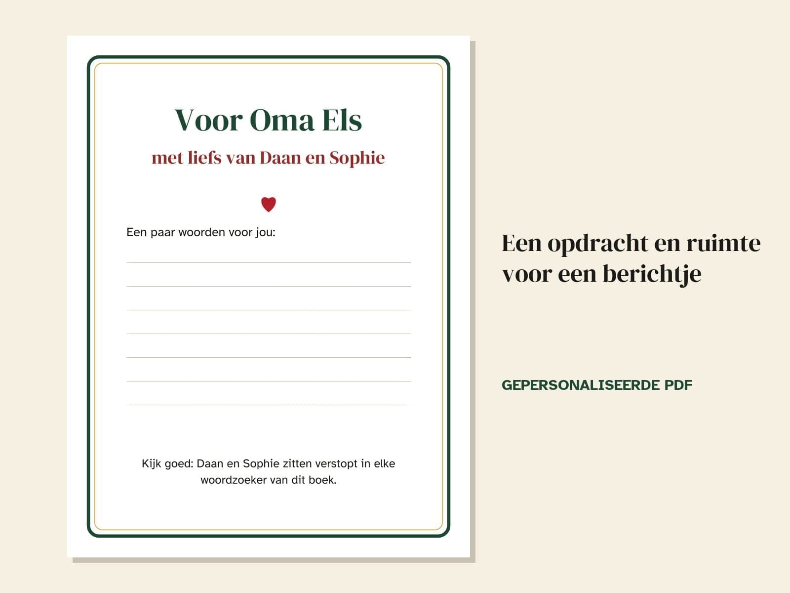 Een pagina uit het voorbeeld: een opdracht en ruimte voor een berichtje