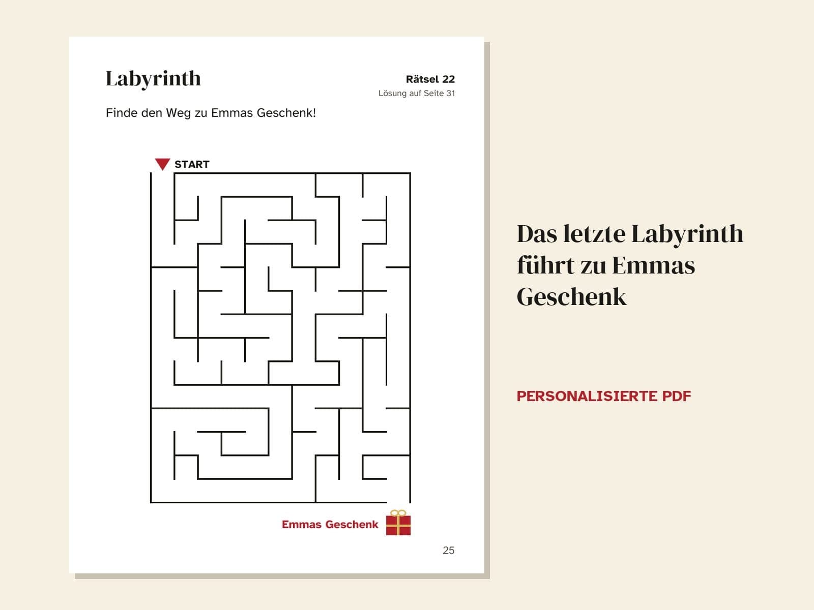 Eine Seite aus dem Beispiel: das letzte Labyrinth führt zu Emmas Geschenk