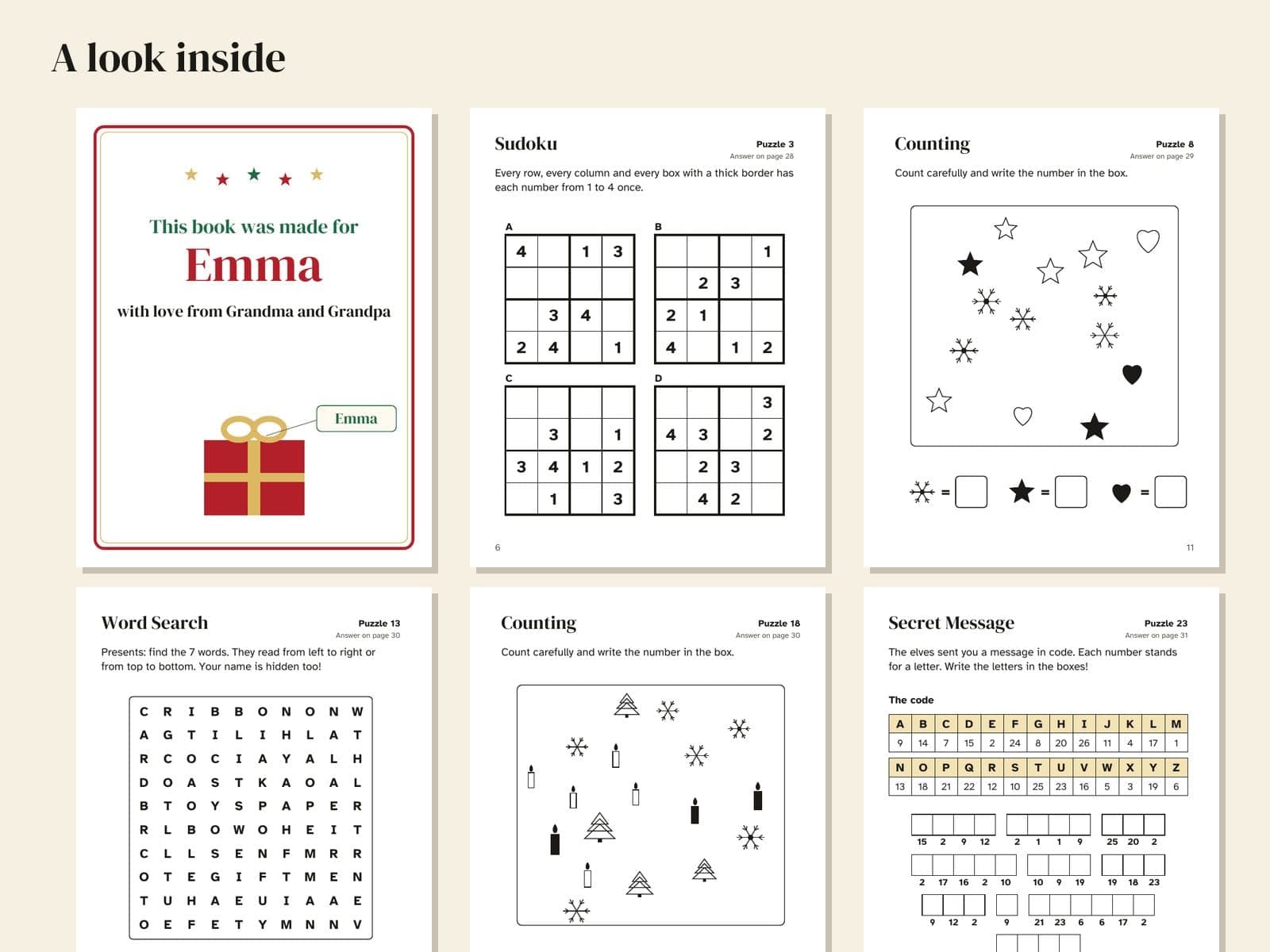Six pages from the sample, shown small
