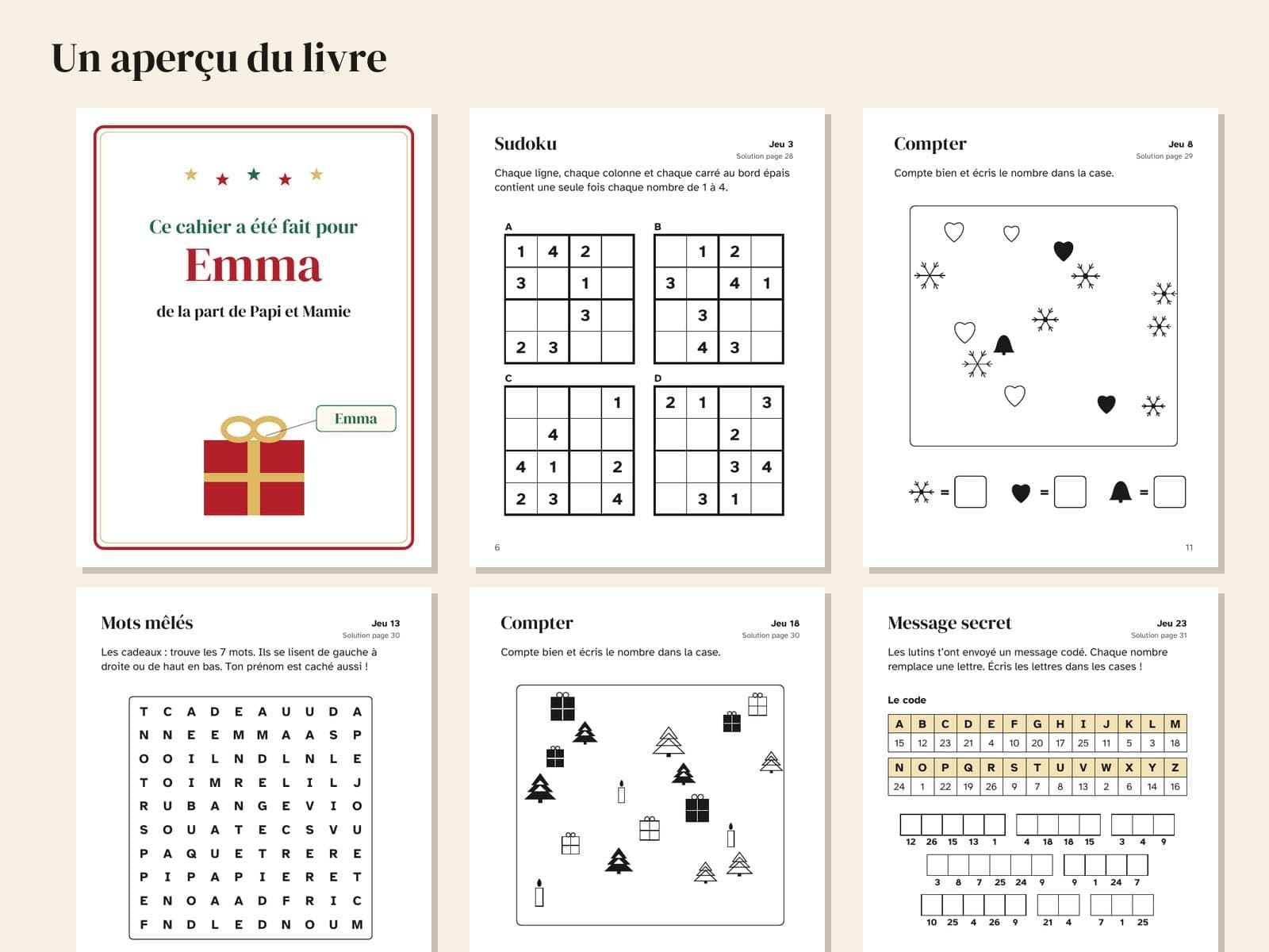 Six pages from the sample, shown small