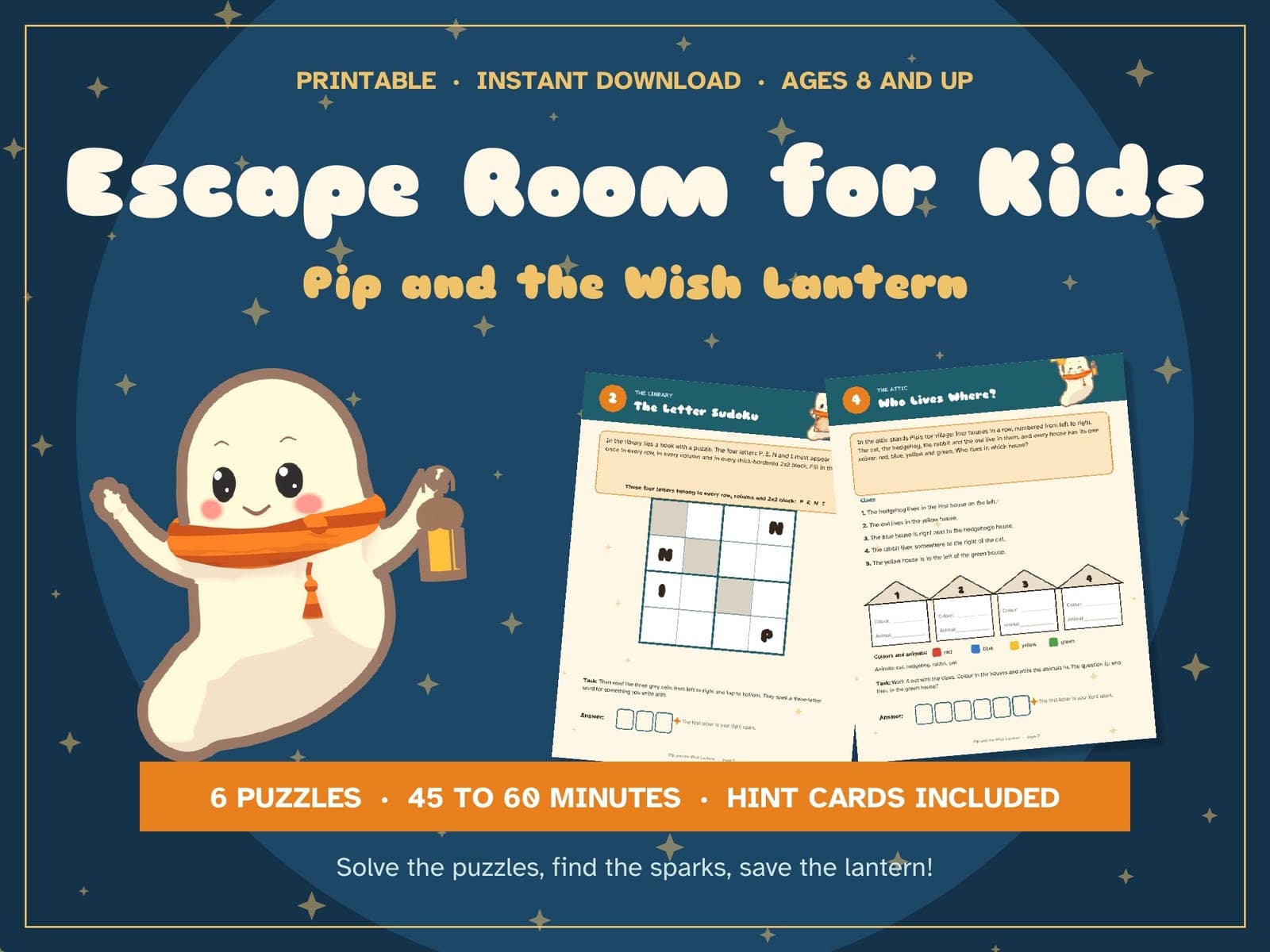 Titelseite der PDF-Datei: Exit-Spiel für Kinder von 8 bis 12 Jahren: Pip und die Wunschlaterne