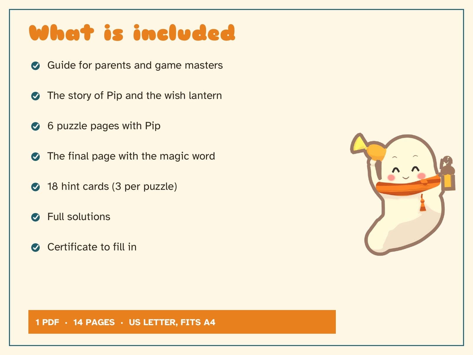 Eine Seite aus der PDF-Datei: Exit-Spiel für Kinder von 8 bis 12 Jahren: Pip und die Wunschlaterne