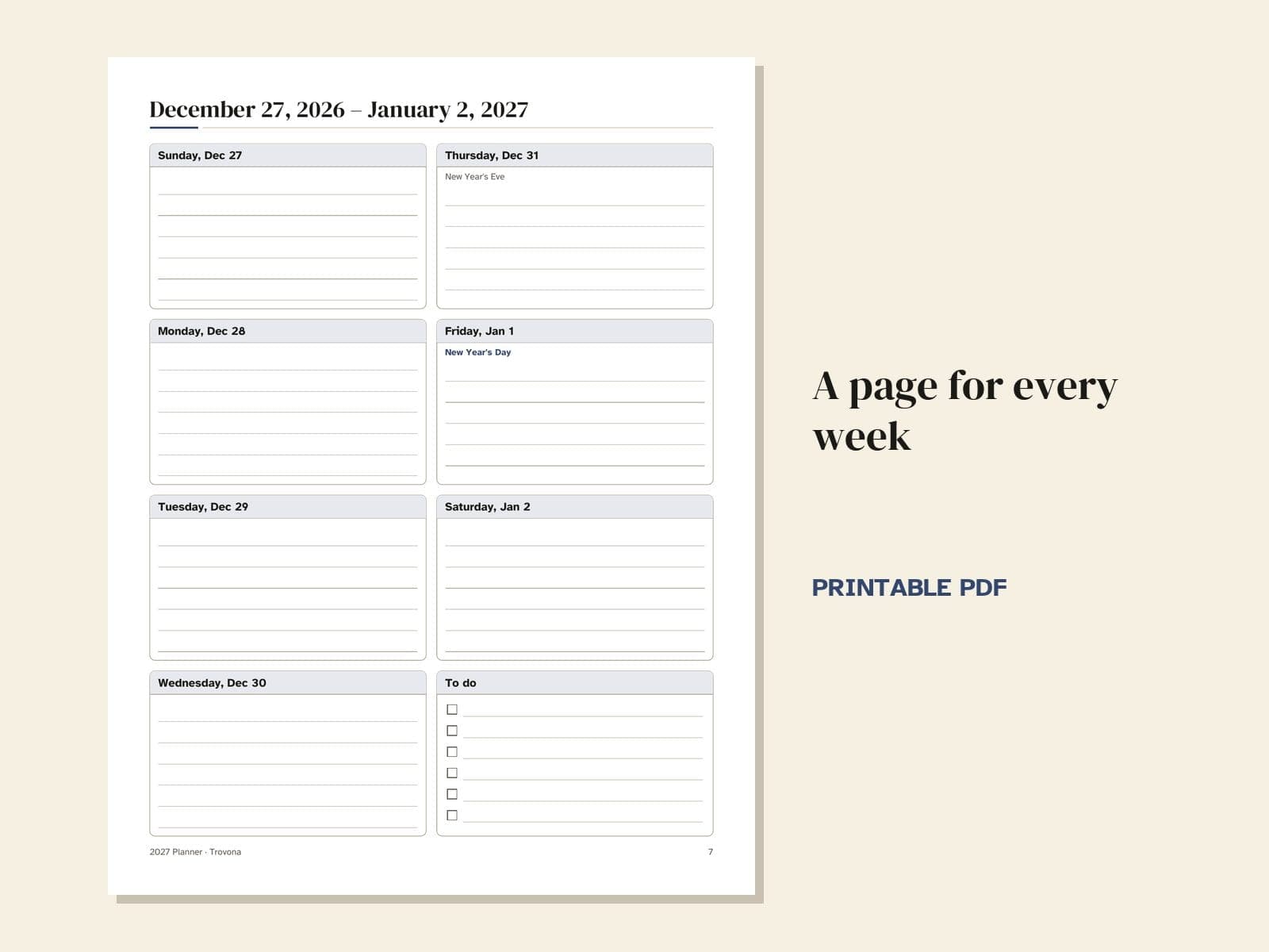 A page from the PDF: a page for one week
