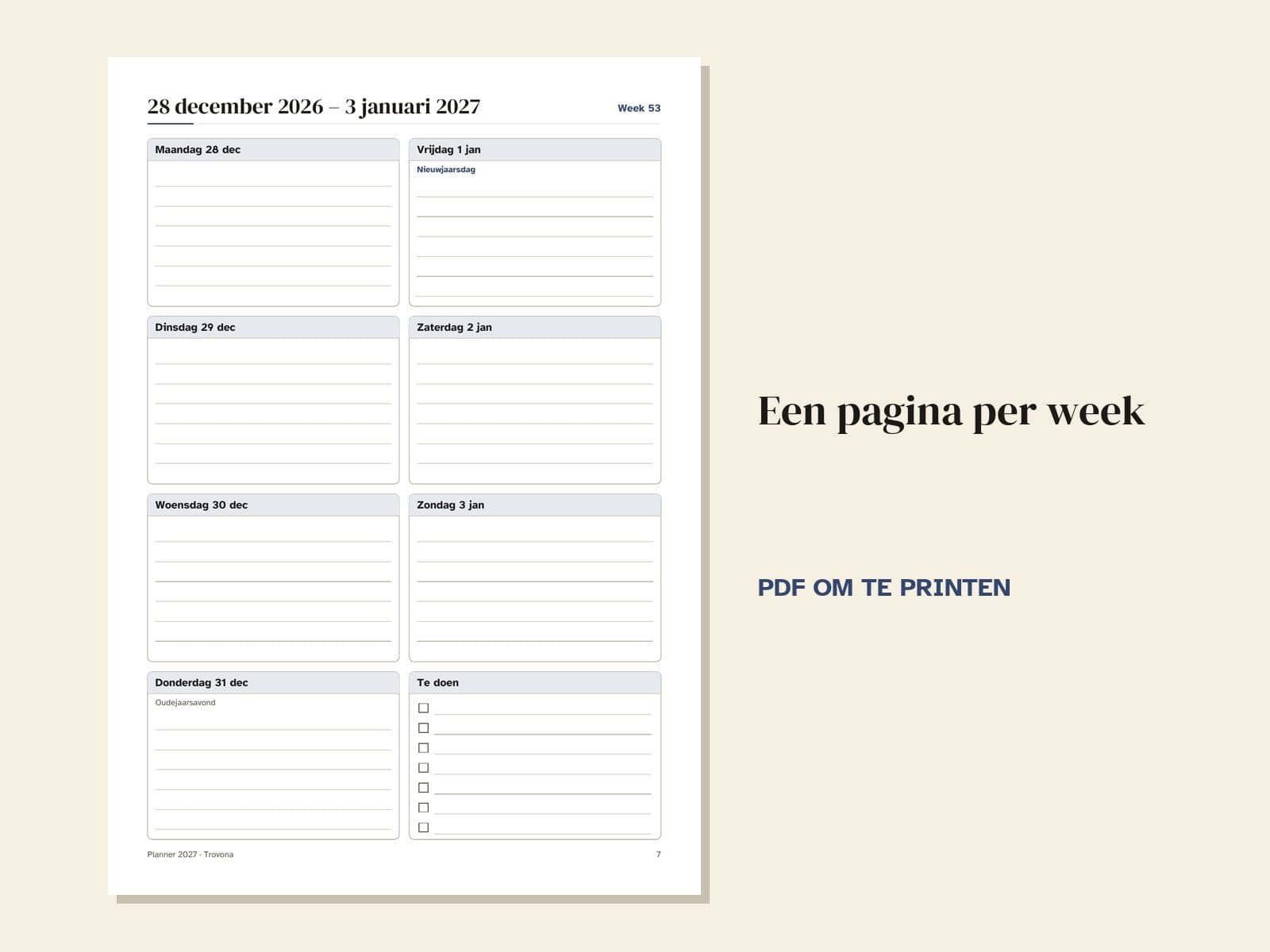 A page from the PDF: a page for one week