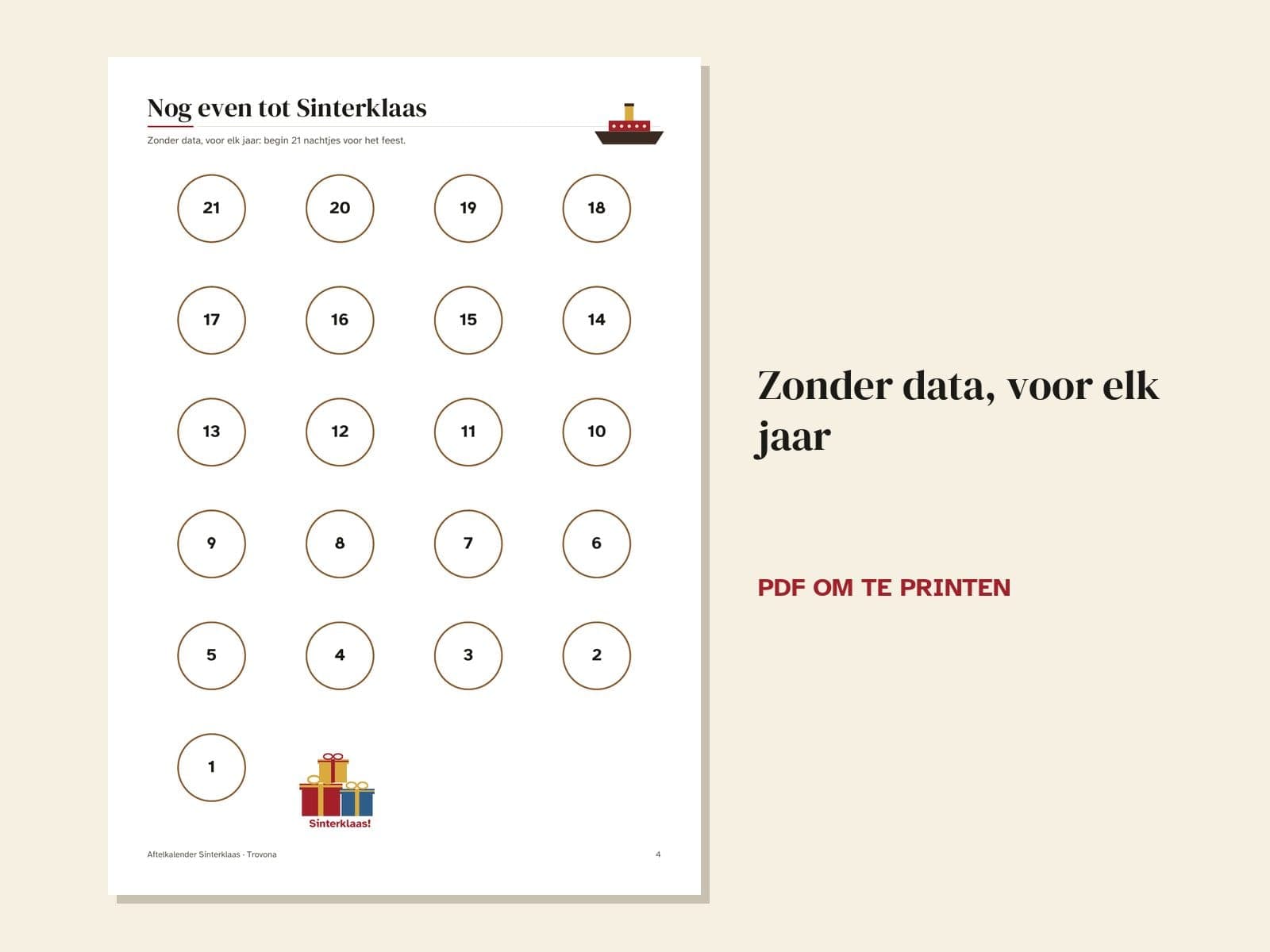 Eine Seite aus der PDF-Datei: Sinterklaas-Countdown: jeden Tag eine Pepernoot ausmalen