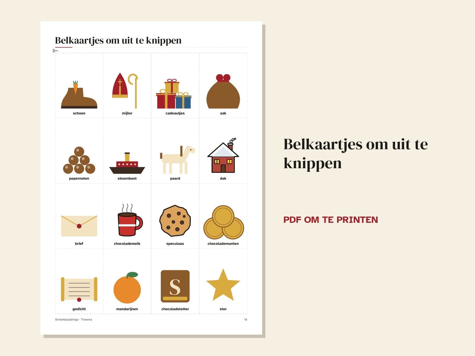 Eine Seite aus der PDF-Datei: Sinterklaas-Bildbingo: 30 verschiedene Karten und Ziehkarten