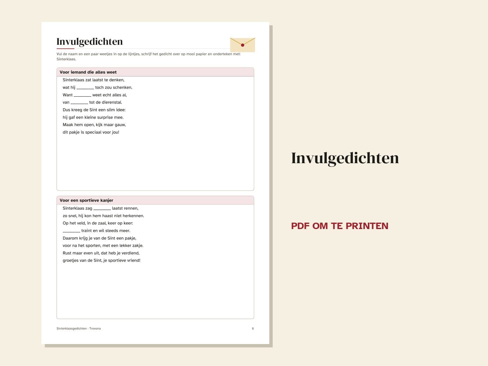 Eine Seite aus der PDF-Datei: Sinterklaas-Gedichte schreiben: Reimliste, Lückengedichte und Überraschungsplaner