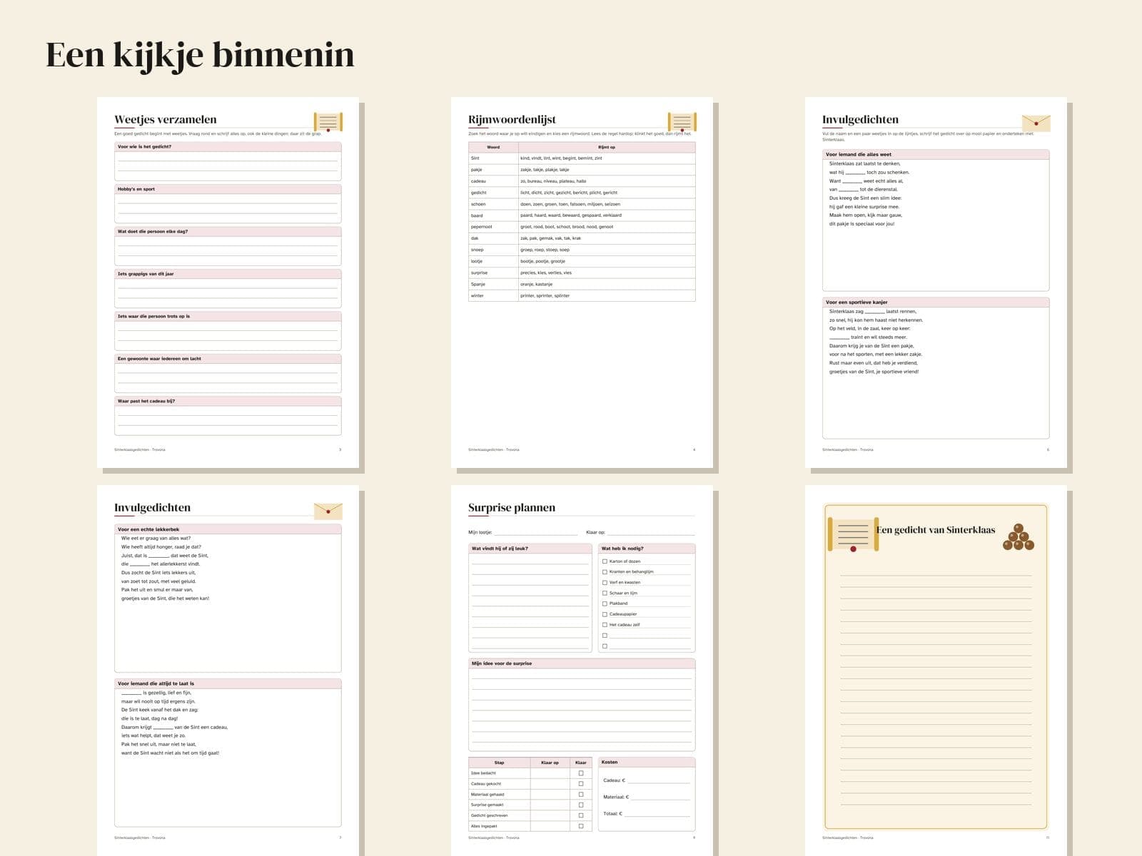 Seiten aus der PDF-Datei: Sinterklaas-Gedichte schreiben: Reimliste, Lückengedichte und Überraschungsplaner