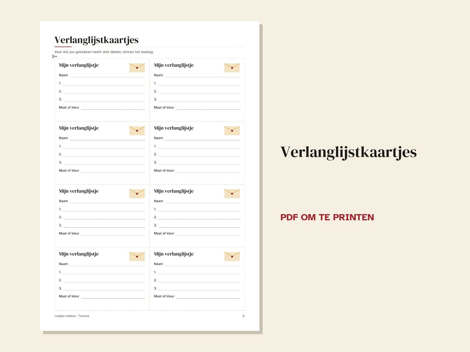 Une page du PDF : Tirage au sort Sinterklaas : bulletins, accords et cartes de souhaits