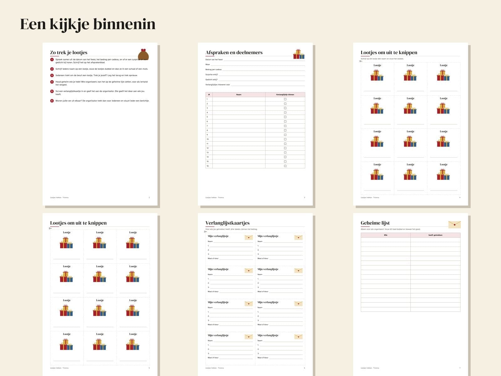 Des pages du PDF : Tirage au sort Sinterklaas : bulletins, accords et cartes de souhaits
