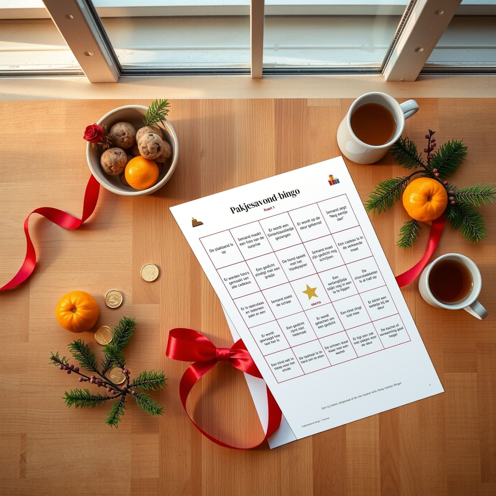 Eine Seite aus der PDF-Datei: Pakjesavond-Bingo für die ganze Familie: 16 Karten mit Momenten