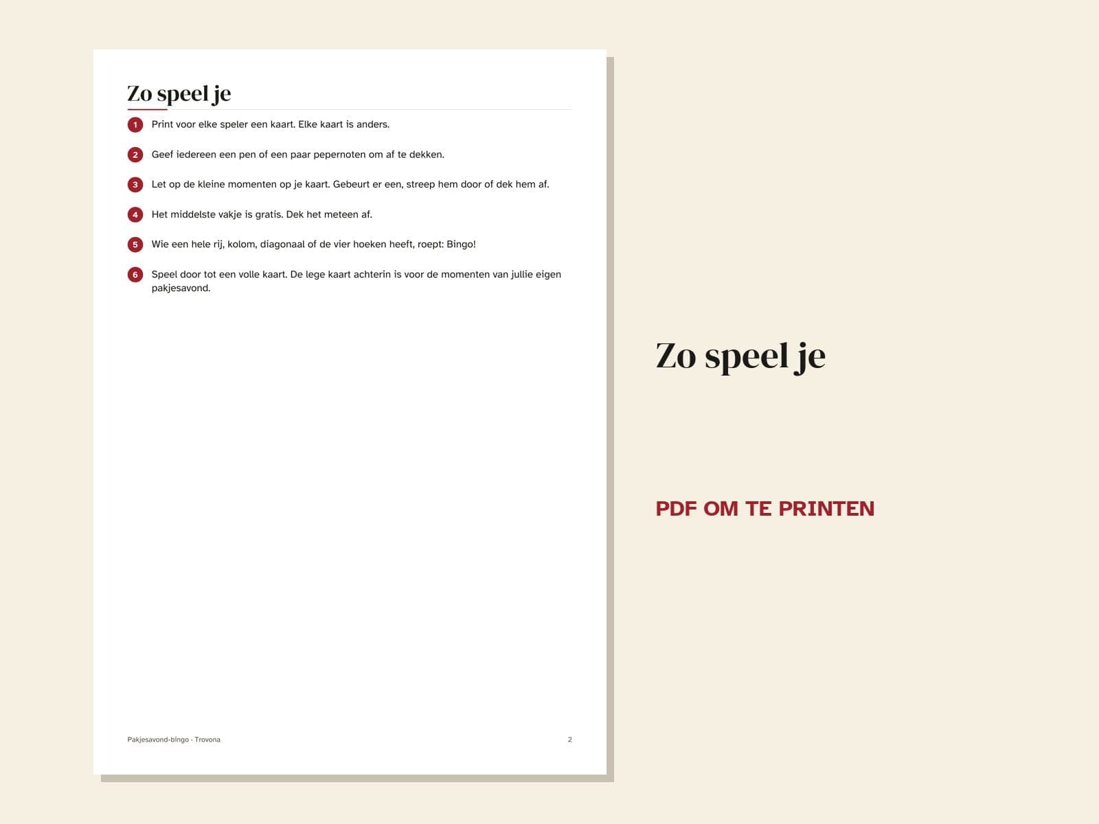 Eine Seite aus der PDF-Datei: Pakjesavond-Bingo für die ganze Familie: 16 Karten mit Momenten