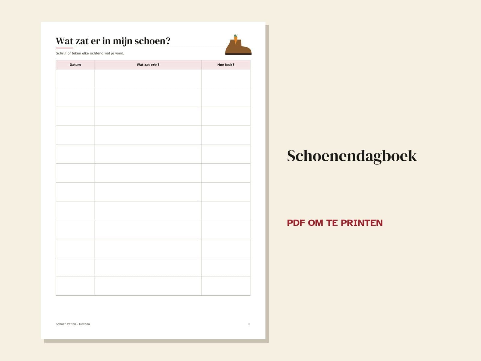 Eine Seite aus der PDF-Datei: Sinterklaas Schuh-Abend: Brief, Pferdezettel und Schuh-Tagebuch