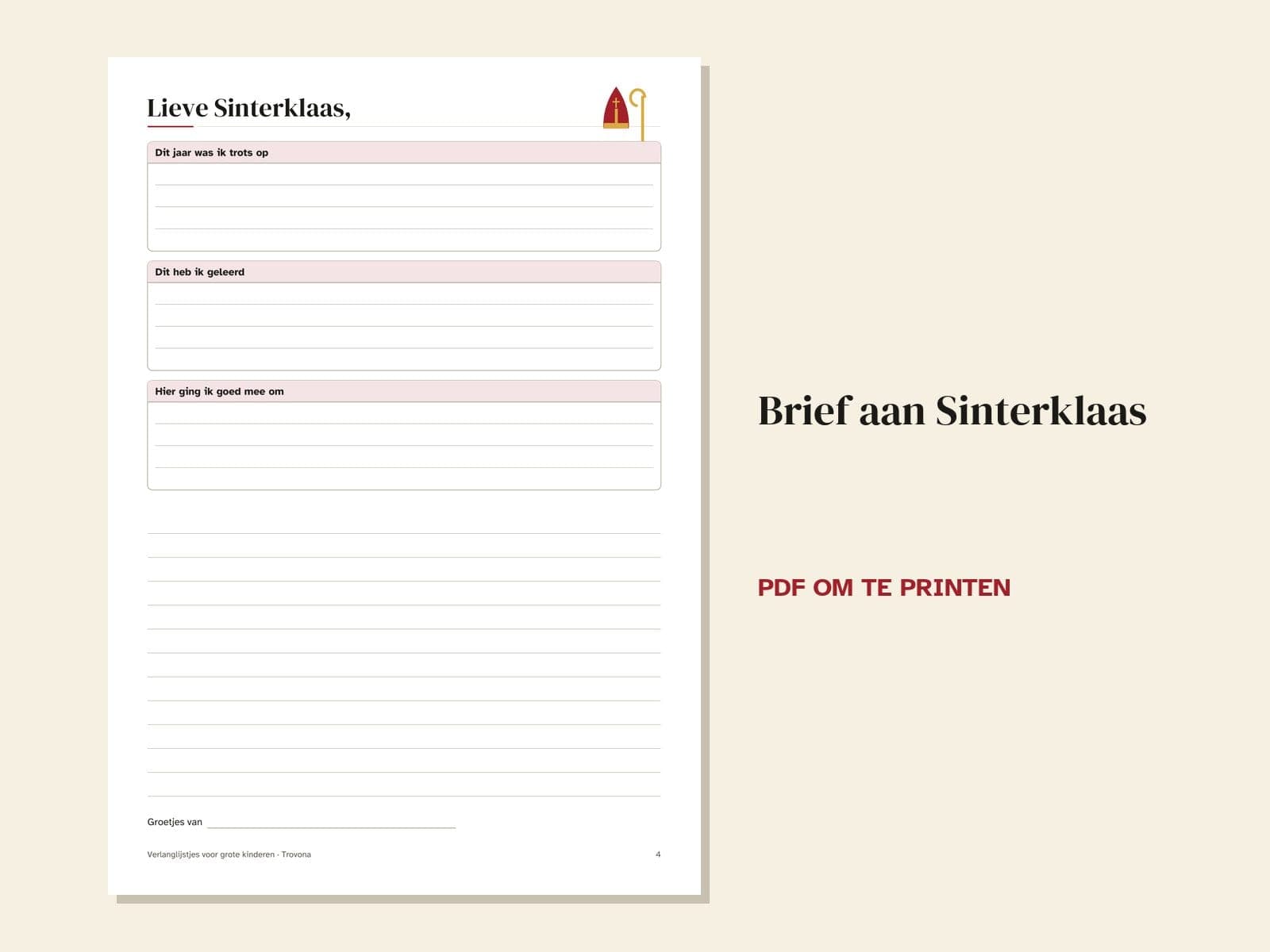 Eine Seite aus der PDF-Datei: Sinterklaas-Wunschzettel für Kinder von 7 bis 12: Top 5 und Brief an den Sint