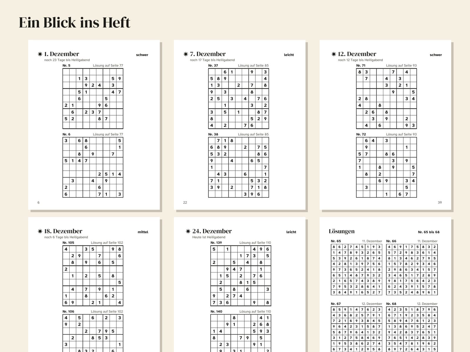 Sechs Seiten aus dem Heft, verkleinert