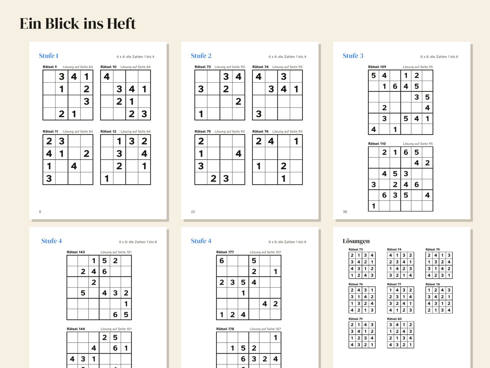 Sechs Seiten aus dem Heft, verkleinert
