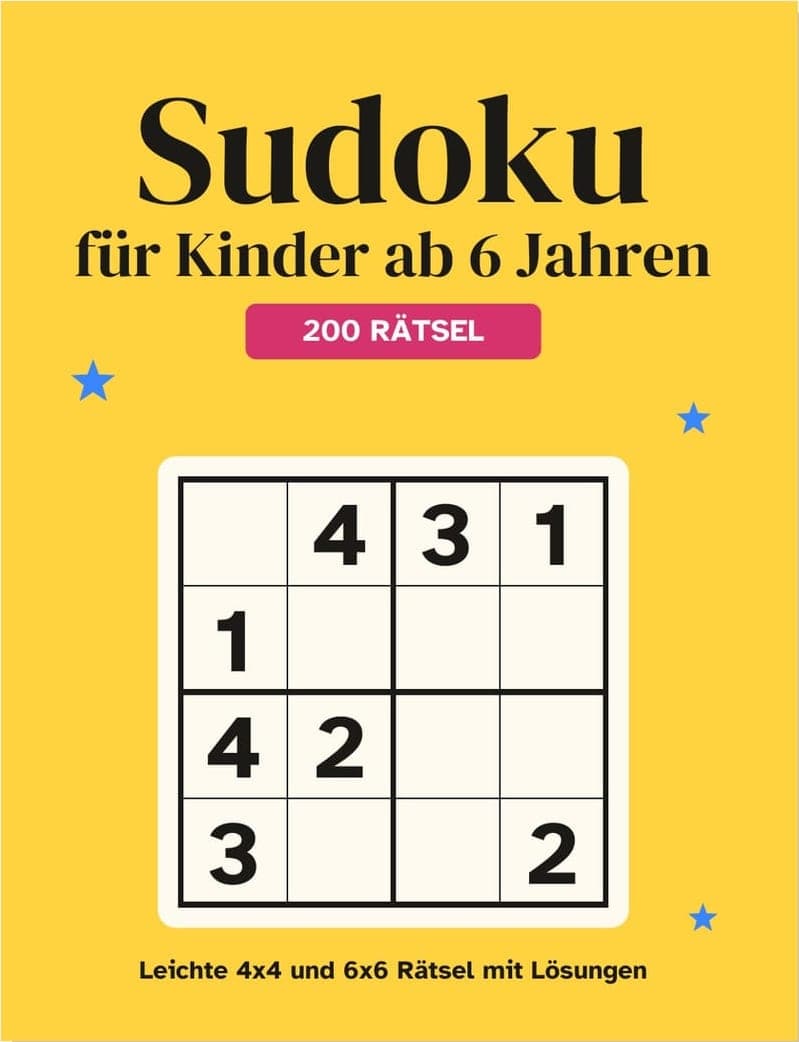 Titelseite der PDF-Datei: Sudoku für Kinder ab 6 Jahren, 200 Rätsel