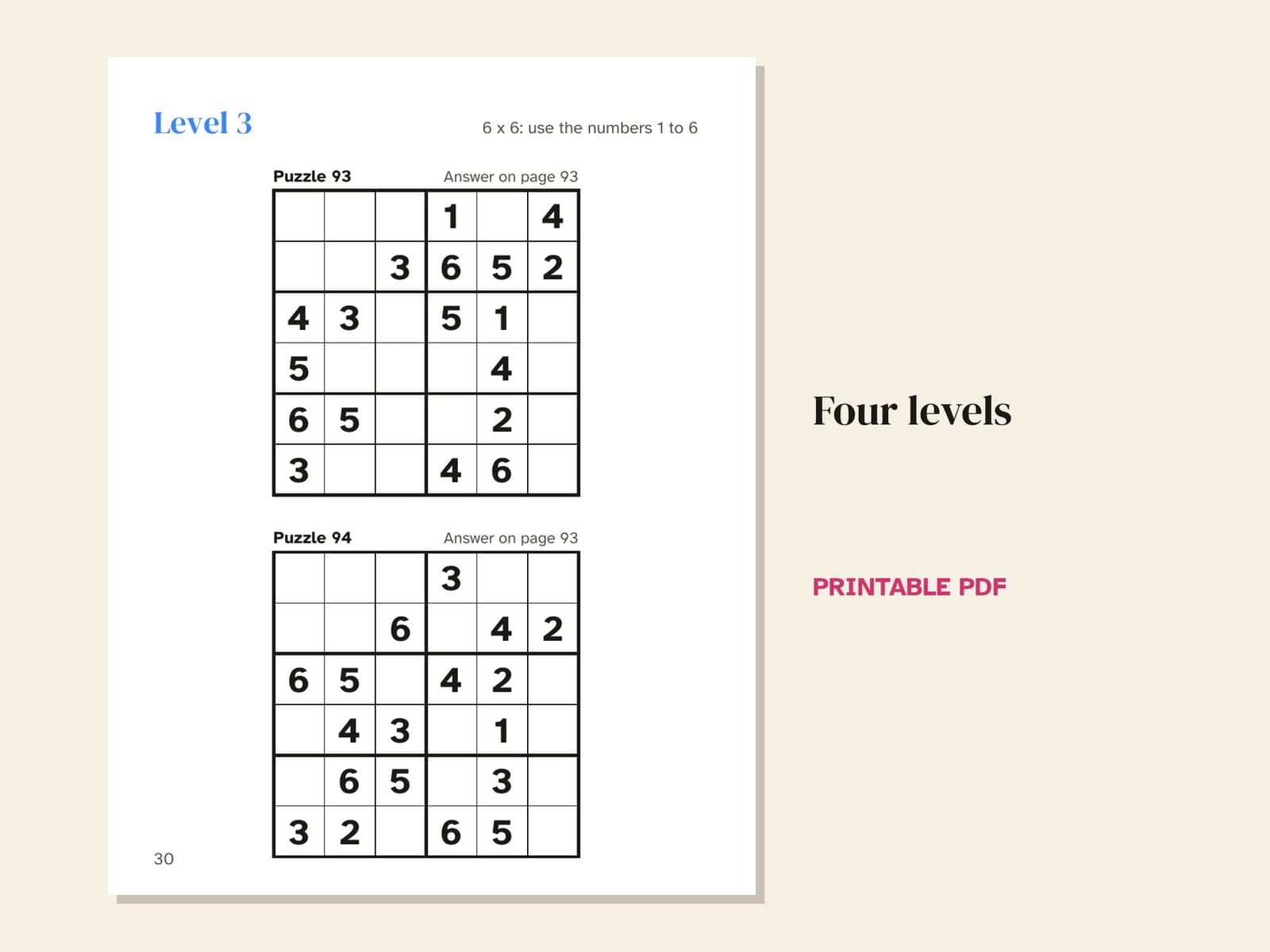 Une page du livre : niveau 3, deux sudokus de 6 x 6