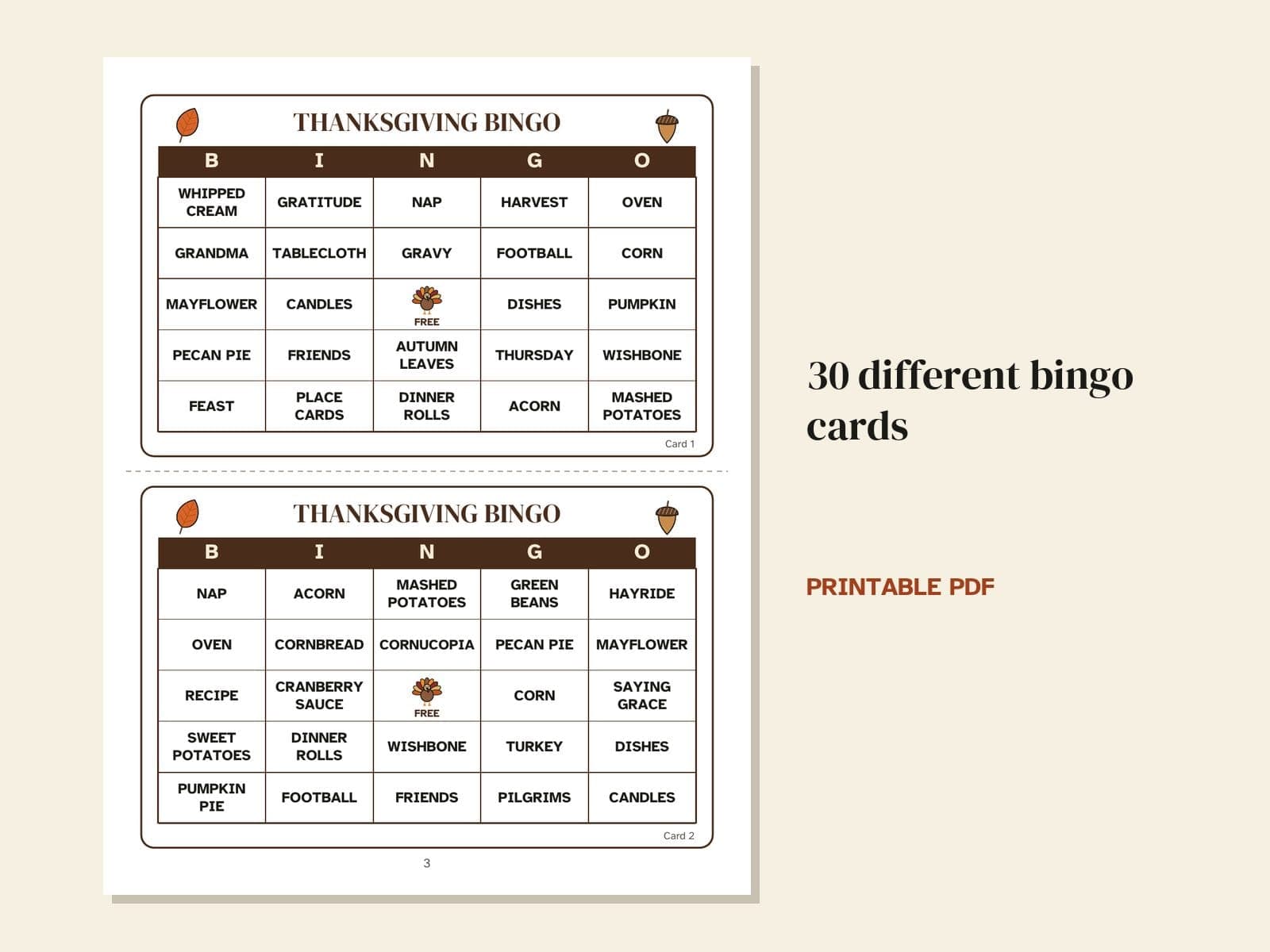 A page from the book: 30 different bingo cards