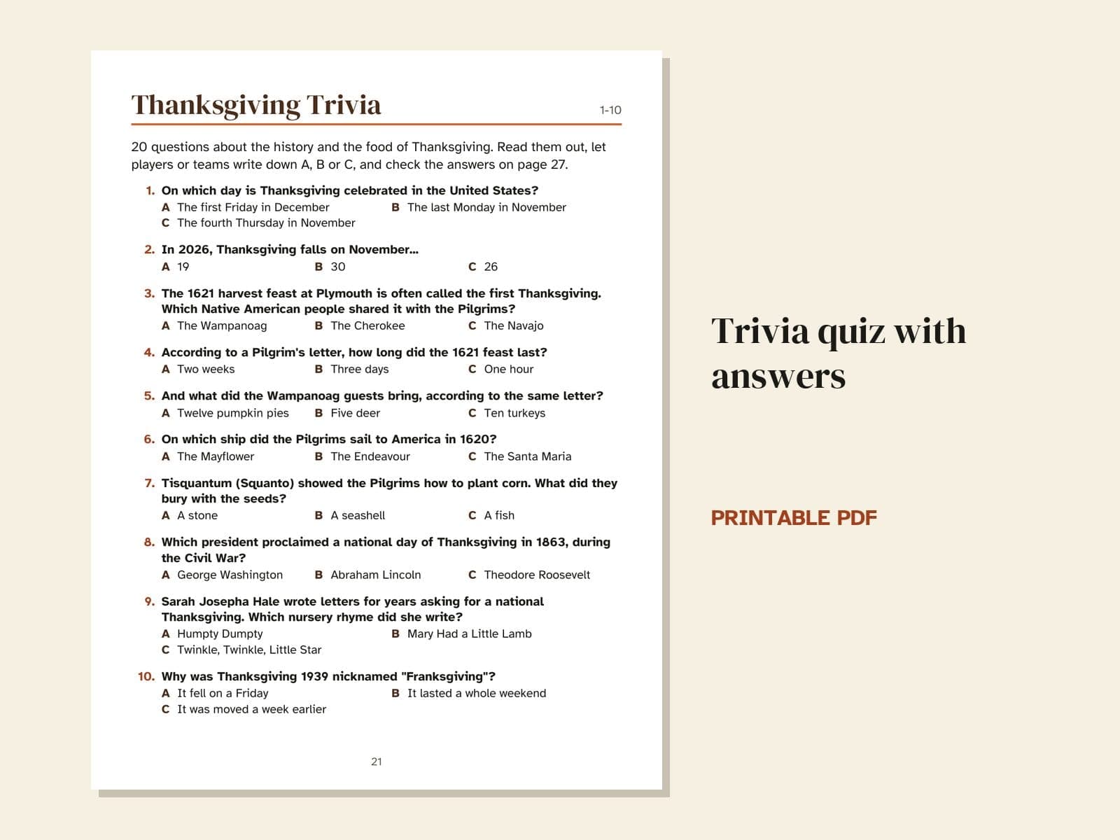 A page from the book: the quiz with its answers