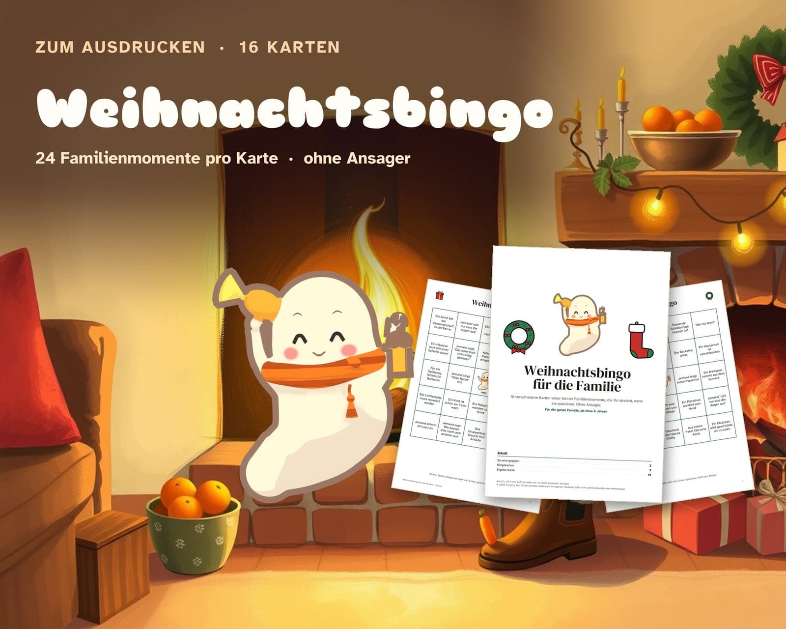 Titelseite der PDF-Datei: Weihnachtsbingo für die Familie: 16 Karten mit Familienmomenten
