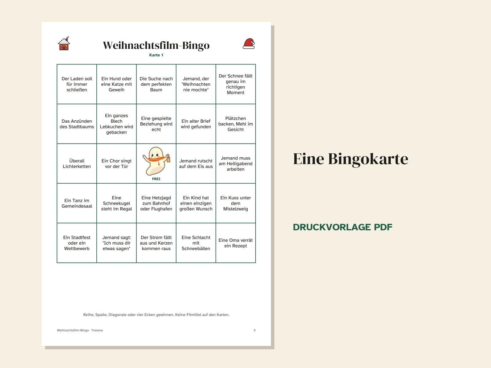 Une page du PDF : Bingo des films de Noël : 16 cartes pour une soirée cinéma