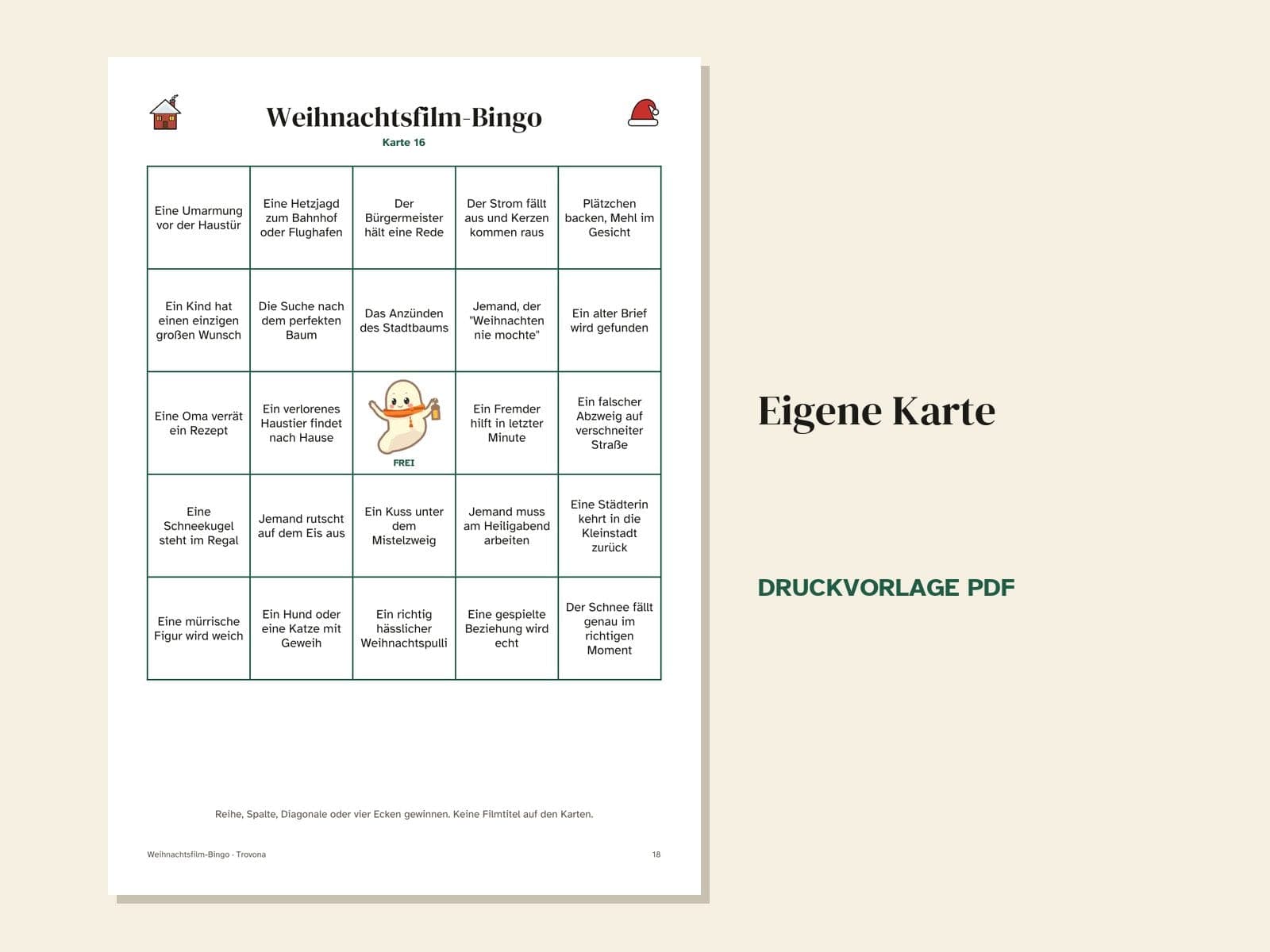 Une page du PDF : Bingo des films de Noël : 16 cartes pour une soirée cinéma
